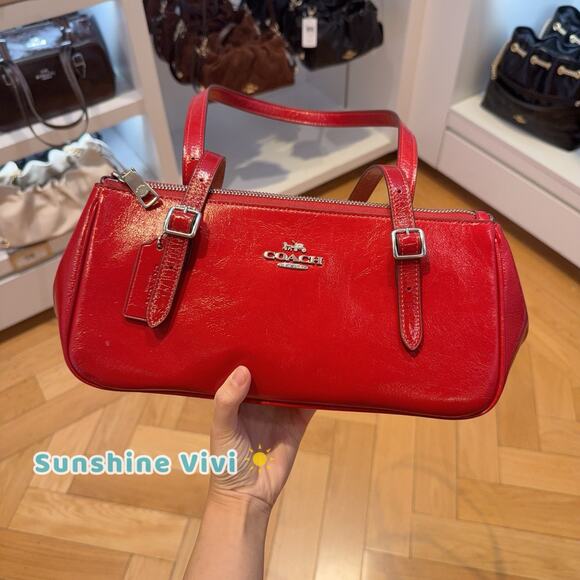 NWT Coach Asher Shoulder Bag DARK CARDINAL CBJ05 RShiny crinkle leather